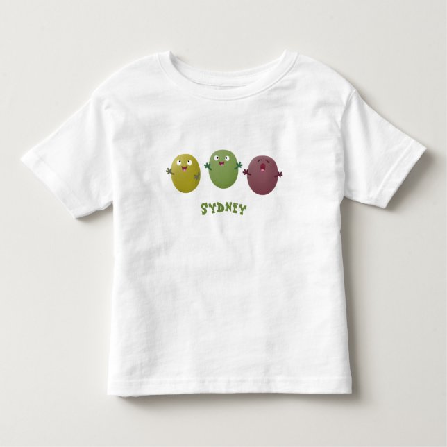 Camiseta Azeitonas agradáveis, bonitas, cantando cartoon (Frente)