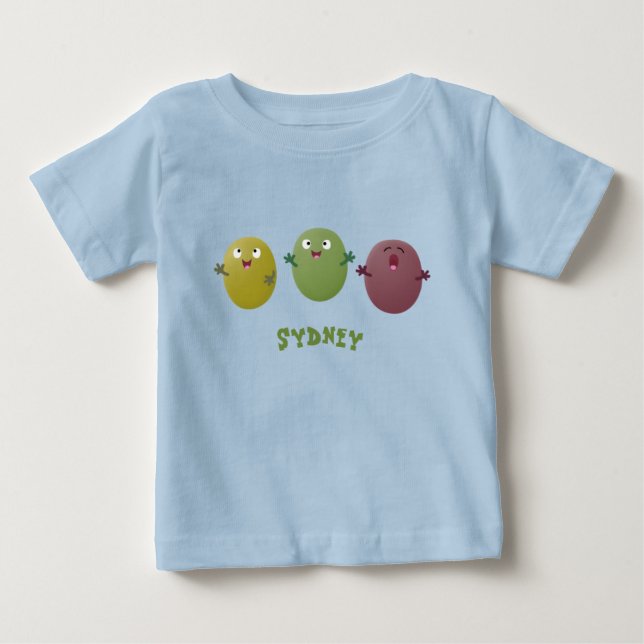 Camiseta Azeitonas agradáveis, bonitas, cantando cartoon (Frente)