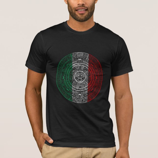 Camiseta Aztec Calendário Mexicano Bandeira Arte Mexicana (Frente)