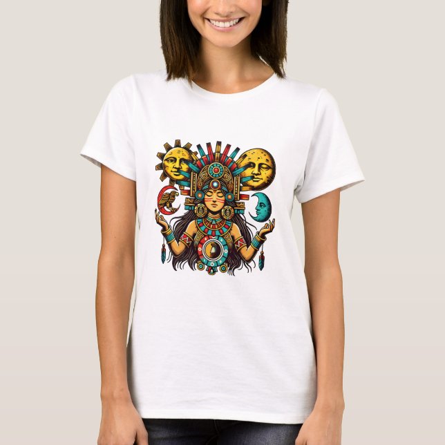 Camiseta Aztec Índia, princesa moda-sol Arte popular (Frente)