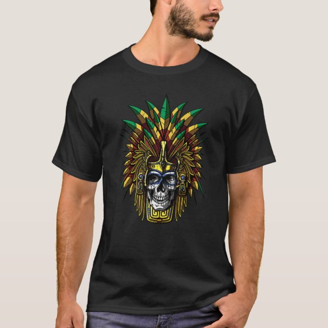 Camiseta Aztec Skull Warrior Mask Native Mexicano Antigo Me (Frente)