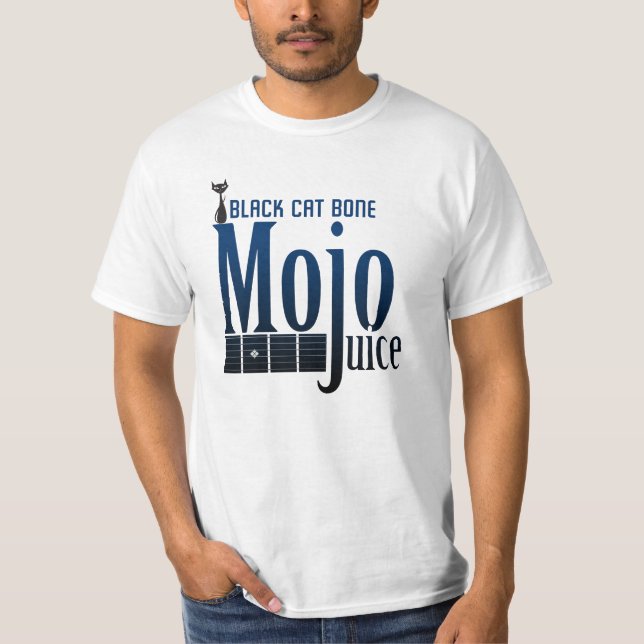 Camiseta Azuis de suco mojo de gato preto (Frente)