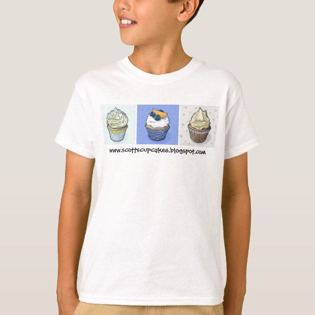 Camiseta azuis do trio do cupcake (Frente)