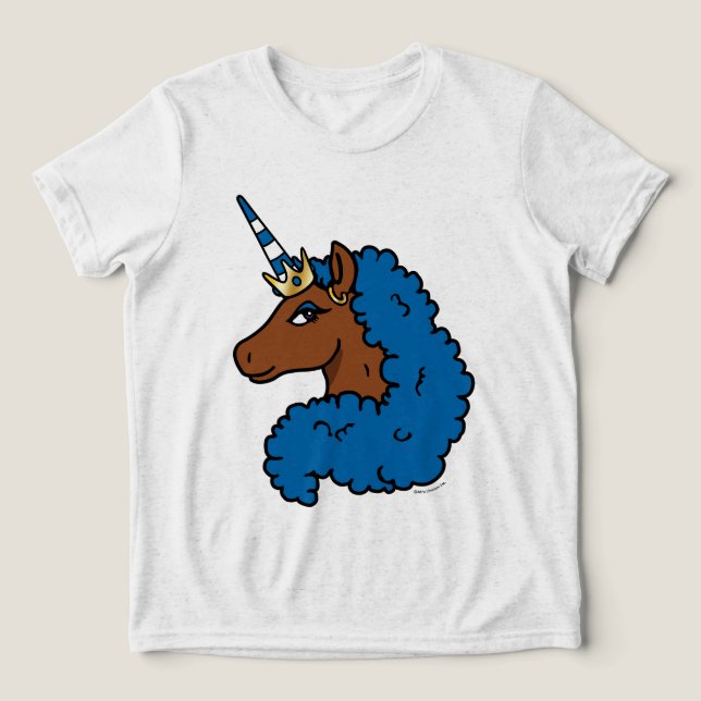 Camiseta Azul Afro Unicorn (Design frontal)