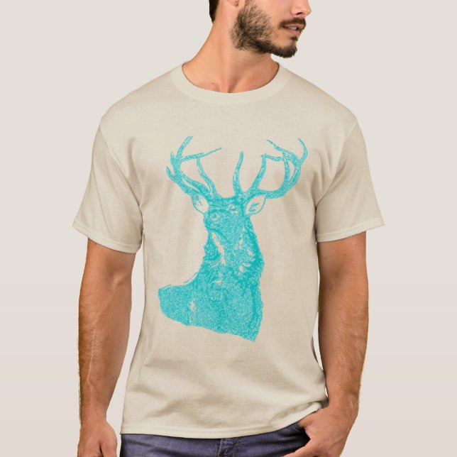 Camiseta Azul Água Turquesa Rústico Cervo Veado Vida Selvag (Frente)