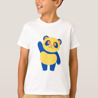 Camiseta Azul alegre e Panda amarela acenando