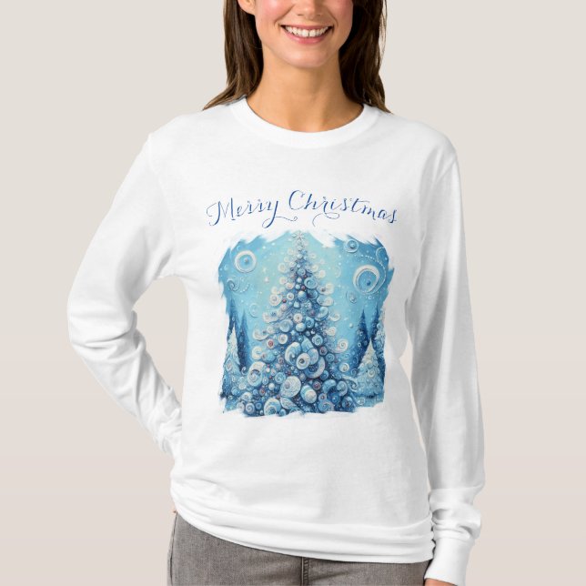 Camiseta Azul-árvore de Natal Impressionante e Impressionan (Frente)