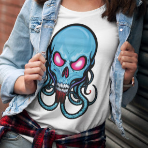 Camiseta Azul Assustador Estilizado Estilizado Tentáculo - 