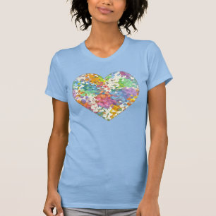 Camiseta Azul-Bebê Corações Confetes Pastel