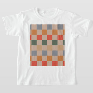 Camiseta Azul bege Laranja Castanho Marrom Verificado Padrã