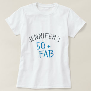 Camiseta Azul Branco Moderno 50 Fabuloso Aniversário