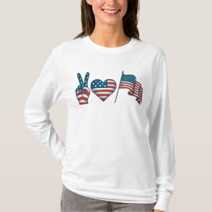 Camiseta Azul Branco Vermelho com Paz