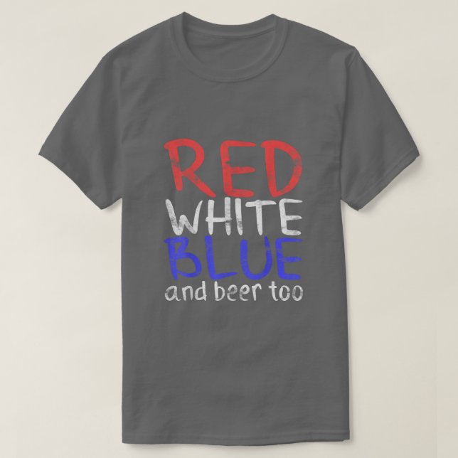 Camiseta Azul Branco Vermelho e Cerveja Bebendo Quarto de J (Frente do Design)