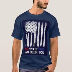 Camiseta Azul branco vermelho e cerveja também
