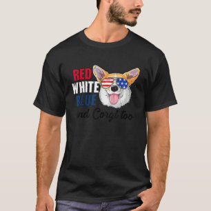Camiseta Azul Branco Vermelho E Corgi Muito Engraçado 4º De
