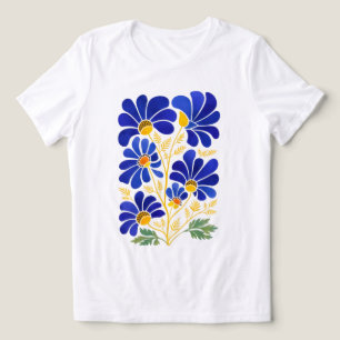 Camiseta Azul-Celeste Dourado com Estampa Floral A