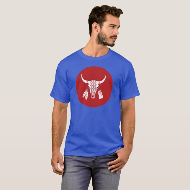 Camiseta azul circular Búfalo-Fantasma Vermelho (Frente Completa)