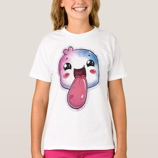 Camiseta Azul Claro com Personagem Fofo e Estrelas (Frente)