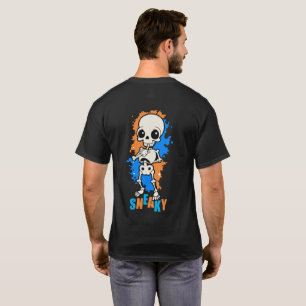Camiseta Azul com Estampa de Esqueleto Fofo e Sorr