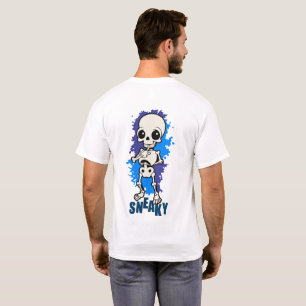 Camiseta Azul com Estampa de Esqueleto Fofo e Sorr