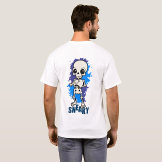 Camiseta Azul com Estampa de Esqueleto Fofo e Sorr