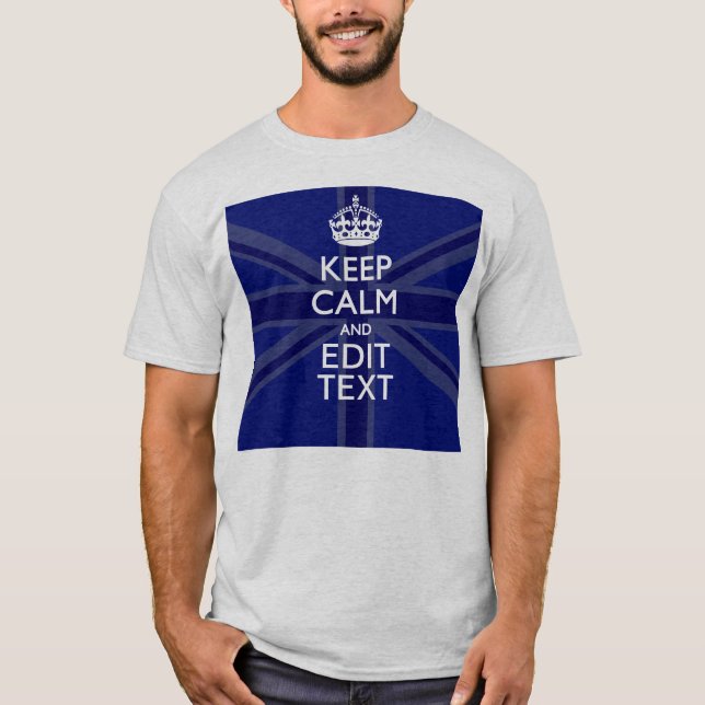Camiseta Azul da Meia-Noite Mantenha Calma e Sua Tomada de  (Frente)
