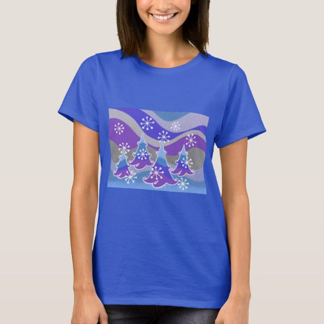 Camiseta azul das árvores de inverno (Frente)