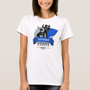 Camiseta azul de capa da Super Mãe