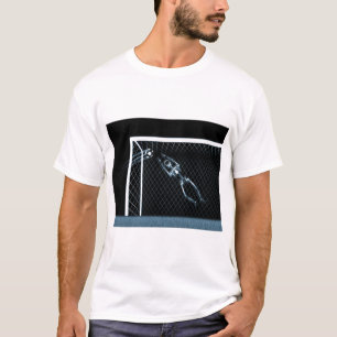 CAMISETA AZUL DE ESQUELETO DO GOALIE DO FUTEBOL DO RAIO X