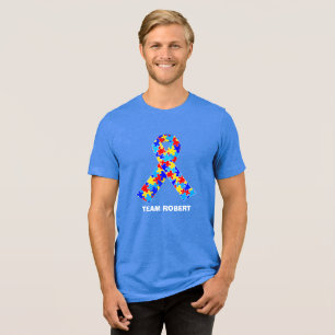 Camiseta Azul de Fita de Consciência do Autismo Personaliza