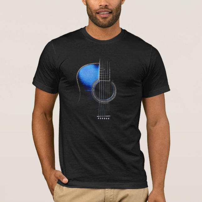Camiseta Azul de Guitarra Acústica (ver descrição) (Frente)