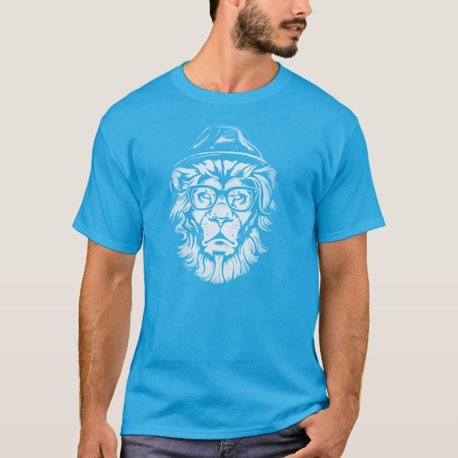Camiseta Azul de Leão hipster (Frente)