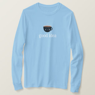 Camiseta Azul de Manga Longa Xícara de Café Fofa B