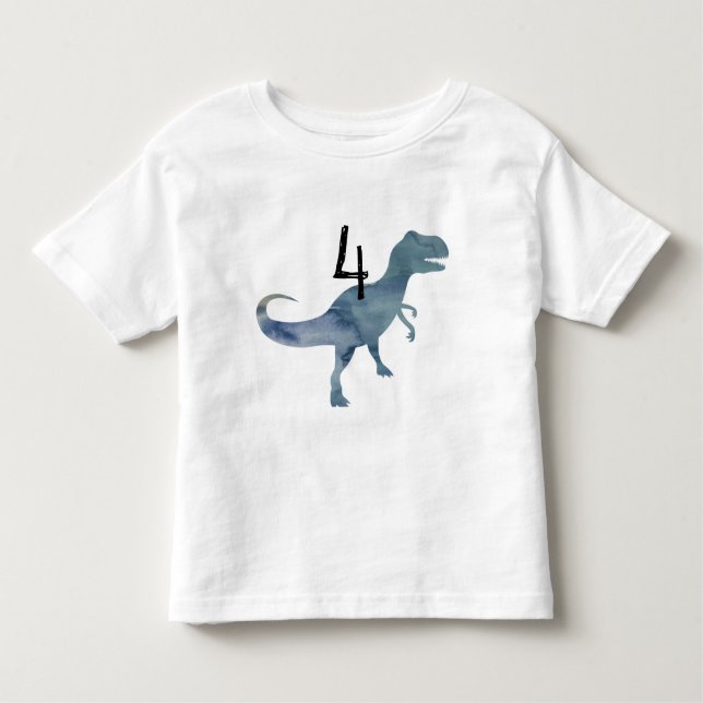 Camiseta Azul Dinossauro Trex Quatro Aniversário (Frente)