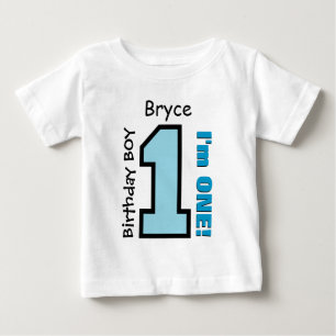 Camiseta AZUL do menino do primeiro aniversario um nome
