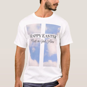 Camiseta Azul e Branco Feliz Páscoa Confie em Deus