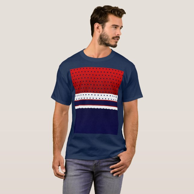 Camiseta Azul e Branco Patriótico com Camisa-Estrelas (Frente Completa)