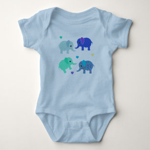 Camiseta Azul e Elefantes Verdes Bebê Bodô