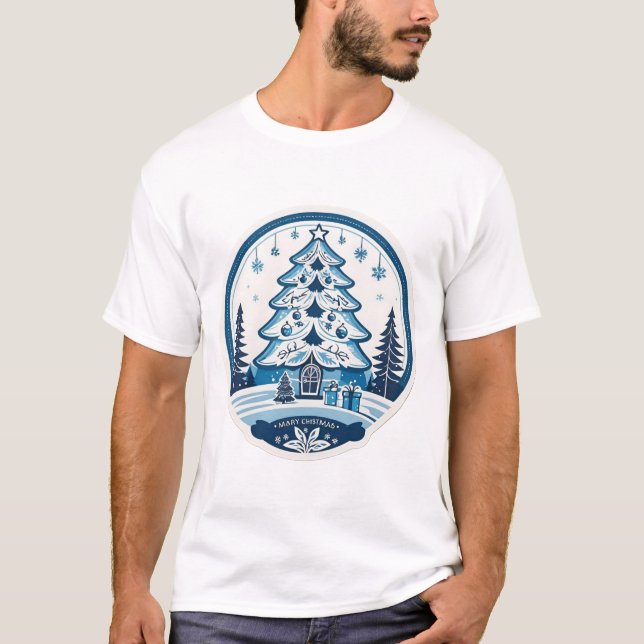 Camiseta Azul E Natal Elegante (Frente)