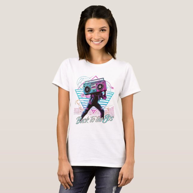 Camiseta Azul e Rosa Retro Volta para os Anos 80 (Frente Completa)