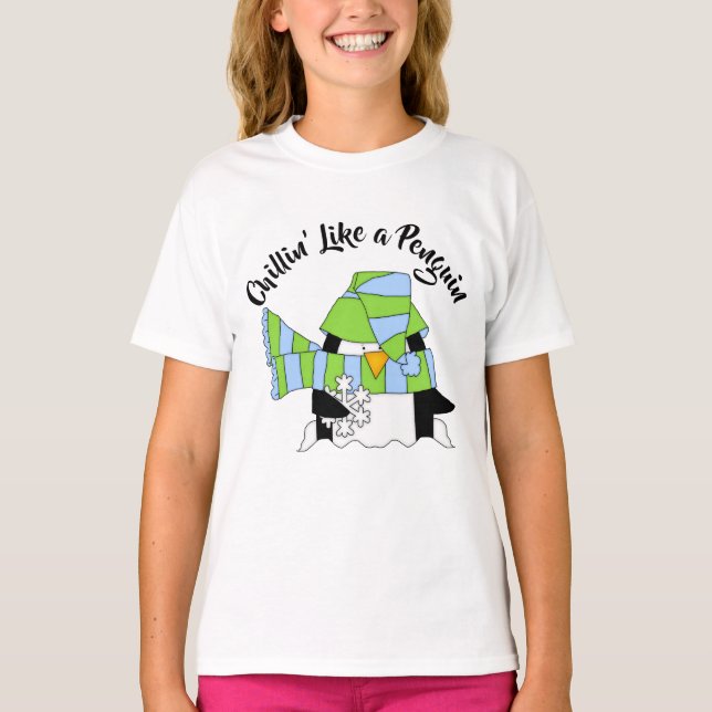 Camiseta Azul e Verde - Espancando como um pinguim (Frente)