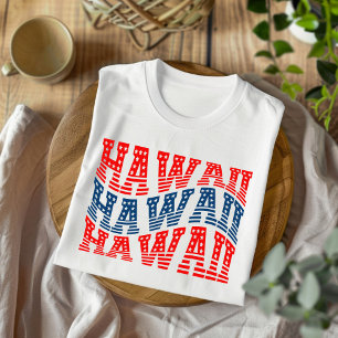 Camiseta azul e vermelho-pardo-pardo