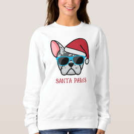 Camiseta Azul engraçado Merle Frenchie Santa Patas Natal
