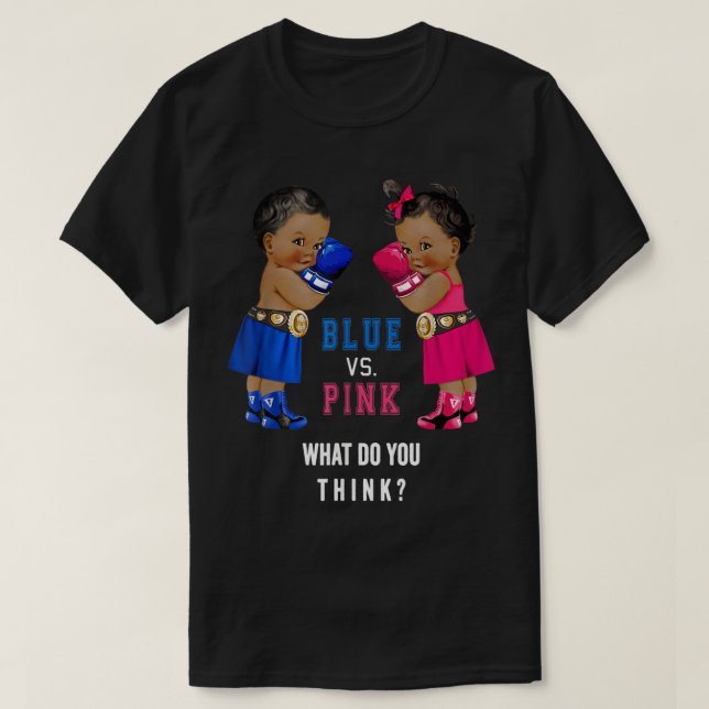 Camiseta Azul Étnico vs. Bebês-Rosa-Boxas Sexo Revelam T- (Frente do Design)