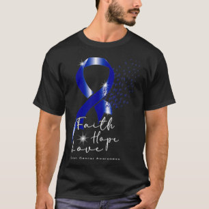 Camiseta Azul Fé da Fita Esperança Amor Consciência do Canc