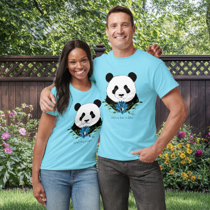 Camiseta Azul Flor de Lotus Panda Bear