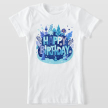 Camiseta Azul Floral Feliz Aniversário