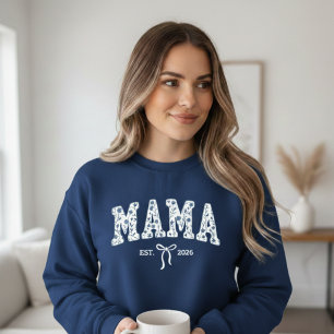 Camiseta Azul Floral Varsity Mama Est Minimalista Feminina