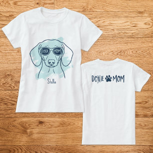 Camiseta Azul Gelo Mãe Doxie com Nome Personalizad
