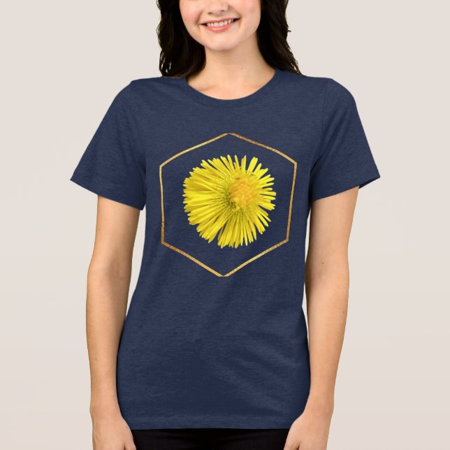 Camiseta Azul Hexágono Geométrico Dente-de-Leão Do (Frente)
